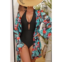 Black Halter Neck Monokini with Floral Beach Cover Up - L thumbnail