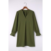 Azura Exchange Green Split V Neck Ruffled Sleeves Shirt Dress - S thumbnail