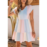 Azura Exchange Multicolor Striped Color Block Tiered Mini Dress - M thumbnail