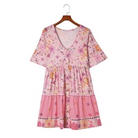 Multicolor Hibiscus Floral Print Ruffle Mini Dress - S thumbnail