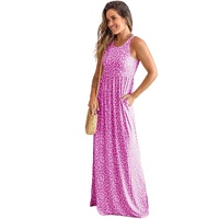 Rose Leopard Print Pocketed Sleeveless Maxi Dress - M thumbnail