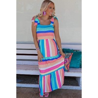 Multicolor Color Block Striped Bow Knot Straps Maxi Dress - XL thumbnail