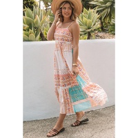 Multicolor Boho Patchwork Print Square Neck Sundress - XL thumbnail
