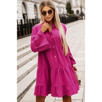 Rose Crinkled Tiered Split Neck Shirt Dress - S thumbnail