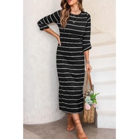 Black Striped Casual Slit Long Dress - S thumbnail