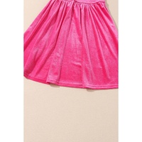 Rose Frilled Neck Smocked Bodice Velvet Dress - L thumbnail
