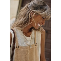 Parchment Side Buttons Sleeveless Overall Mini Dress - L thumbnail