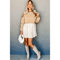 Pale Khaki Sweatshirt Poplin Mini Dress - L thumbnail