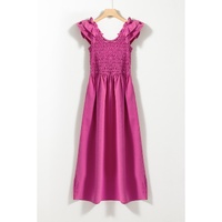 Rose Red Solid Color Ruffled Straps Smocked Ruched Maxi Dress - L thumbnail