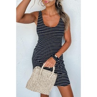 Black Stripe Ribbed Knit Sleeveless Mini Dress - L thumbnail