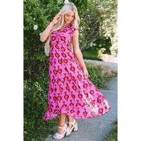 Bonbon Retro Print Twisted Front Ruffled Sleeve Maxi Dress - L thumbnail