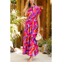 Orange Abstract Printed High Waist Ruffle Tiered Long Dress - L thumbnail