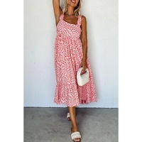 Pink Geometric Print Knot Back Sleeveless Ruffle Hem Dress - L thumbnail