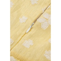 Yellow Boho Flower Jacquard Puff Sleeve Square Neck Mini Dress - L thumbnail