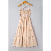 Oatmeal Crossover Backless Bodice Tiered Maxi Dress - L thumbnail