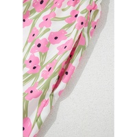 Pink Floral Print Square Neck Ruffled Strap Maxi Dress - 2XL thumbnail