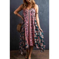 Pink Bohemian Floral Patchwork Print Long Sundress - S thumbnail