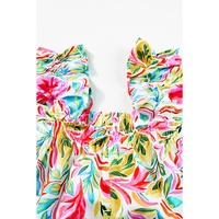 White Floral Print Ruffled Sleeveless Midi Dress - L thumbnail