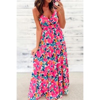 Rose Floral Twisted Smocked Back Tiered Maxi Dress - L thumbnail