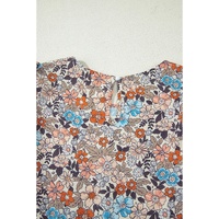 Apricot Bohemian Floral Print Short Puff Sleeve Mini Dress - L thumbnail