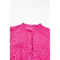 Rose Red Flower Mock Neck Puff Sleeve Tiered Maxi Dress - M thumbnail