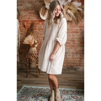 White Textured Ruffled Puff Sleeve Loose Dress - S thumbnail