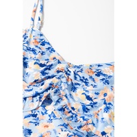 Sky Blue Floral Print Ruffled Ruched Maxi Dress - L thumbnail