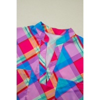 Light Blue Multicolor Plaid Short Sleeve Babydoll Mini Dress - L thumbnail