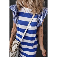 Sky Blue Stripe Contrast Ruffled Sleeve T-shirt Dress - XL thumbnail