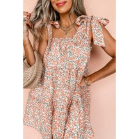 Orange Rose Floral Knotted Straps Tiered Babydoll Dress - L thumbnail