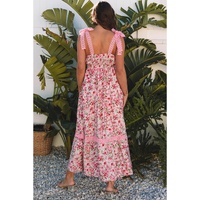 Pink Floral Lace Tied Strap Empire Waist Maxi Dress - XL thumbnail