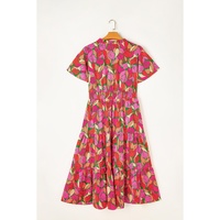 Rose Floral Short Sleeve Smocked Waist Maxi dress - L thumbnail