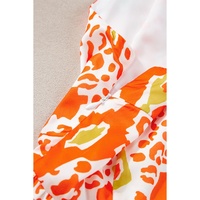 Orange Knotted Straps Leopard Colorblock Dress - L thumbnail
