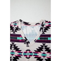 Beige Western Aztec Printed Long T-shirt Dress - L thumbnail