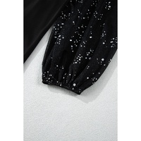 Black Glittering Mesh Sleeve Mock Neck Mini Dress - S thumbnail