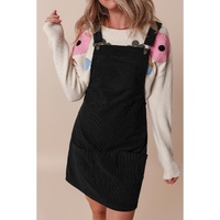 Black Solid Front Pockets Sleeveless Corduroy Overall Dress - L thumbnail