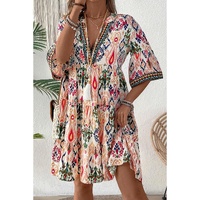 Multicolour Boho Print V Neck Bracelet Sleeve Mini Dress - S thumbnail