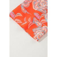 Red Floral Print Lapel Collar Loose Shirt Mini Dress - M thumbnail