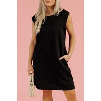Black Textured Cap Sleeve T-shirt Shift Mini Dress - L thumbnail