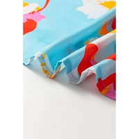 Sky Blue Floral Bracelet Sleeve Empire Waist Mini Dress - L thumbnail