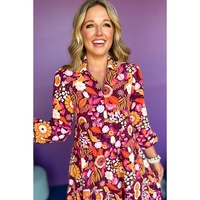 Purple Collared Tiered Flowy Long Dress - M thumbnail