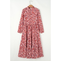Orange Abstract Print V Neck Pleated High Waist Midi Dress - L thumbnail