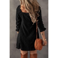 Black Lace Crochet Buttoned Square Neck Shift Mini Dress - XL thumbnail