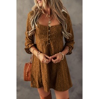 Chestnut Lace Crochet Buttoned Square Neck Shift Mini Dress - L thumbnail