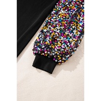Black Sequin Bishop Sleeve U Neck Mini Sweater Dress - S thumbnail
