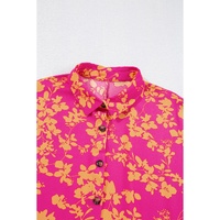 Pink Floral Print Drawstring Tunic Flowy Short Dress - L thumbnail