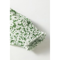 Green Floral Print Square Neck Shirred Waist Tiered Ruffled Mini Dress - L thumbnail