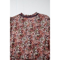 Brown Floral Print Split Front Tiered Frilled V Neck Midi Dress - L thumbnail