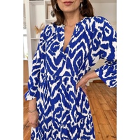 Blue Western Abstract Geometric Printed Maxi Dress - M thumbnail