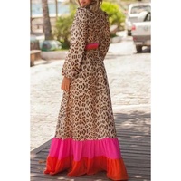 Brown Leopard Color Block V Neck Loose Fit Maxi Dress - L thumbnail